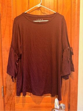 LOFT Brown Tie-Sleeve Long Sleeve Tee